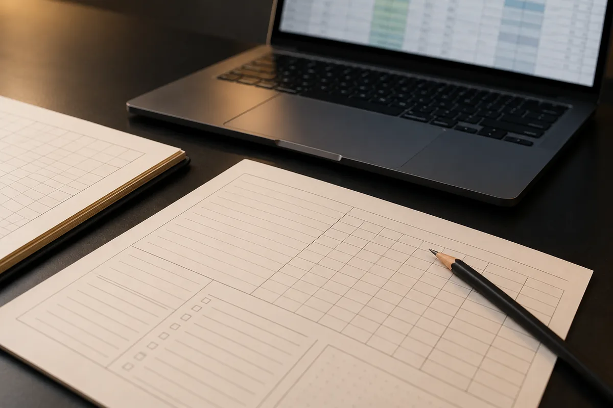 Lembar kerja workbook dan laptop di meja praktik